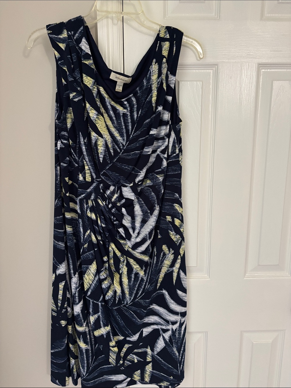Dress Barn Navy Palm-Print Midi Dress with Yellow & White Accents